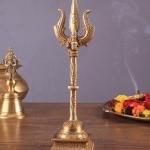 Pure Brass Standing Trishul | 10" x 3" x 3" | 900g | Intricate Carvings | Lord Shiva's Sacred Symbol | Decorative Stand | Jaipurio